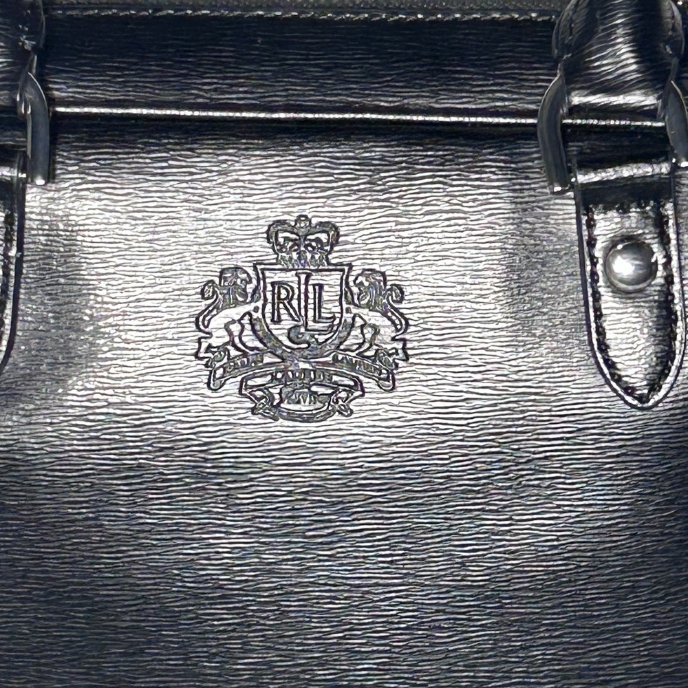 Lauren Ralph Lauren Black Dome Satchel Bag Crest Logo Zip‎ Top RLL Hardware